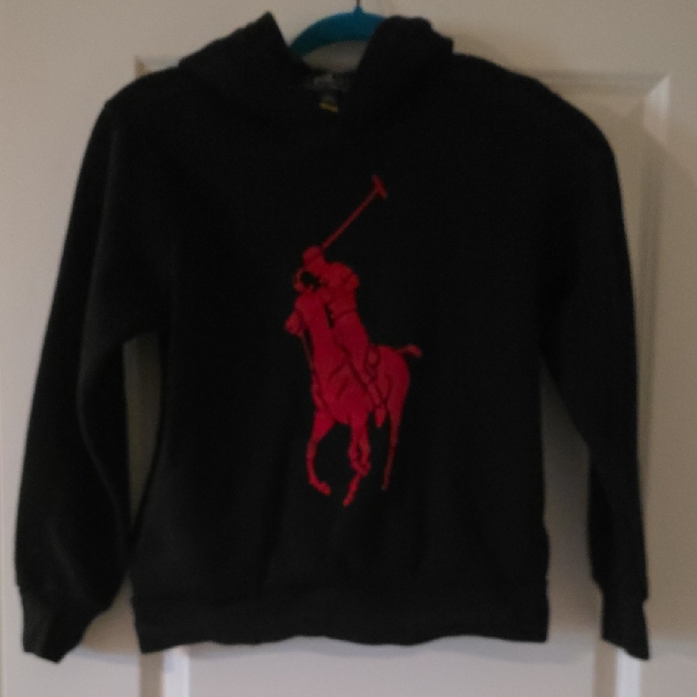 Black Hoodie with Red Polo Graphic